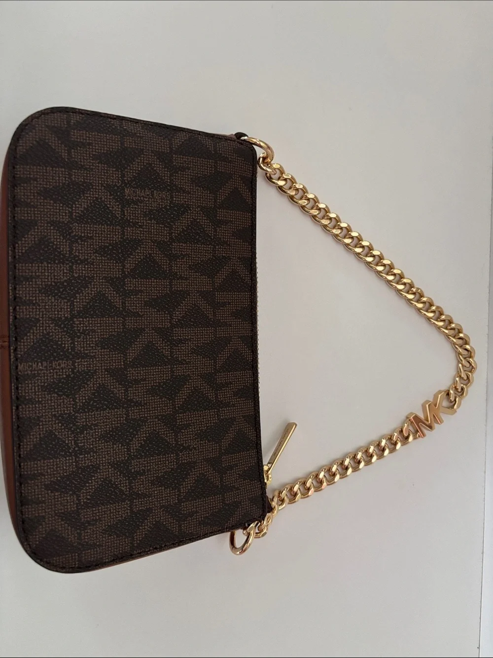 Michael Kors Brown Logo Chain Belt Bag with Gold Hardware
